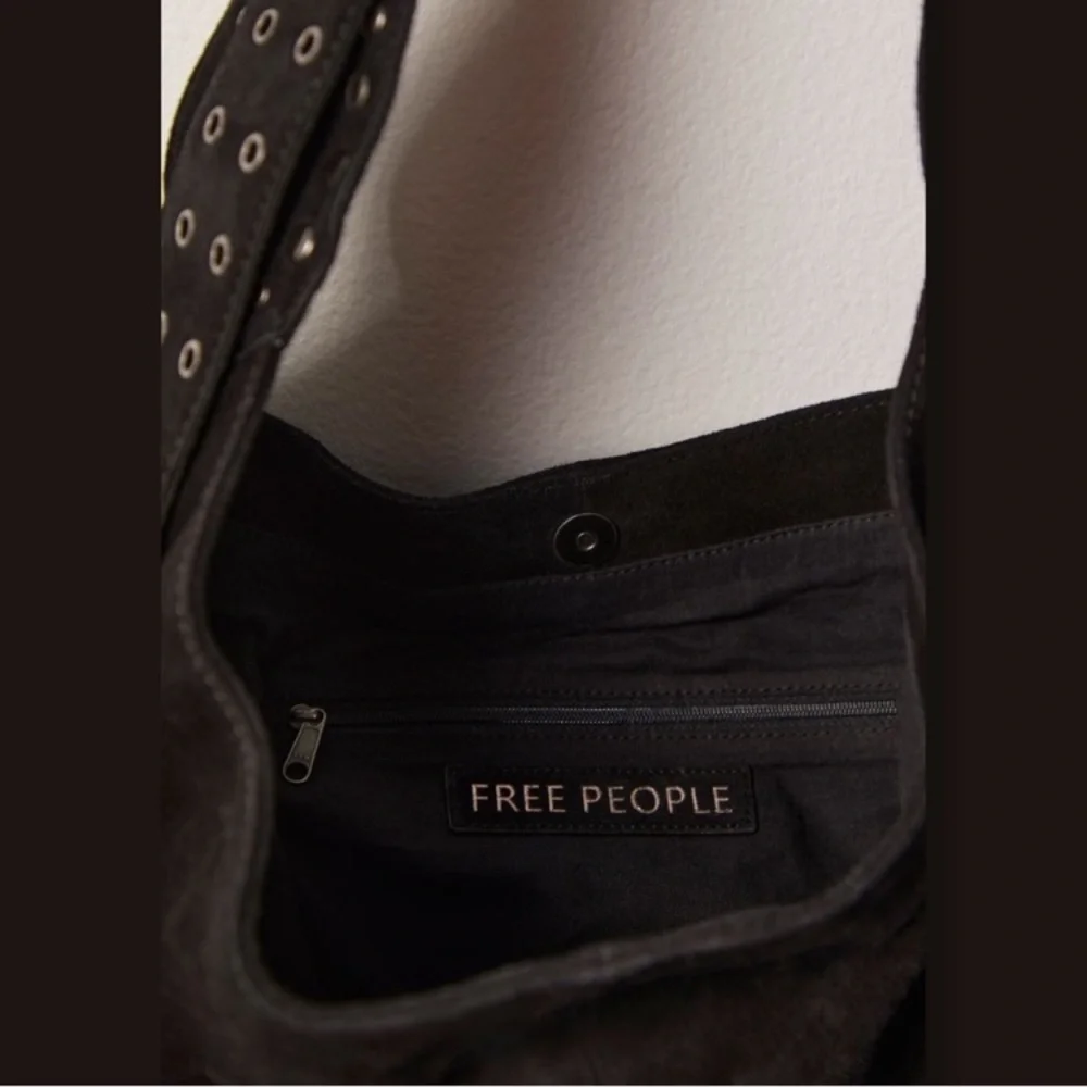 Free People Black Suede Studded Hobo Bag Large Boho Festival Slouchy Shoulder - Picture 6 of 10